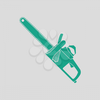 Chain saw icon. Gray background with green. Vector illustration.