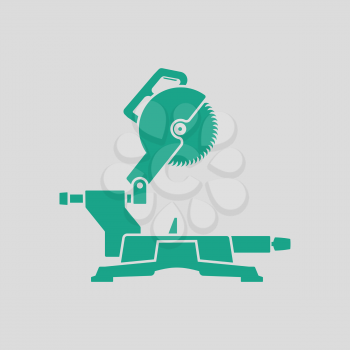 Circular end saw icon. Gray background with green. Vector illustration.