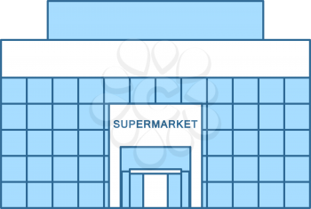 Supermarket Building Icon. Thin Line With Blue Fill Design. Vector Illustration.