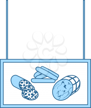 Sausages Market Department Icon. Thin Line With Blue Fill Design. Vector Illustration.