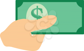 Hand holding money icon. Flat color design. Vector illustration.
