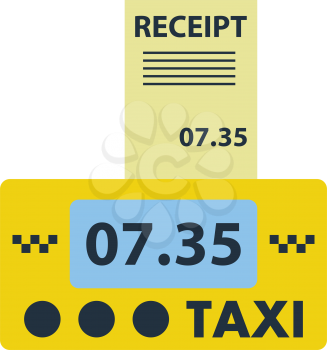 Taxi meter with receipt icon. Flat color design. Vector illustration.