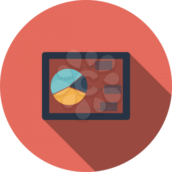 Tablet with analytics diagram icon. Flat color design. Vector illustration.