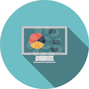 Monitor with analytics diagram icon. Flat color design. Vector illustration.