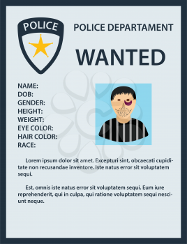Wanted poster icon. Flat color design. Vector illustration.