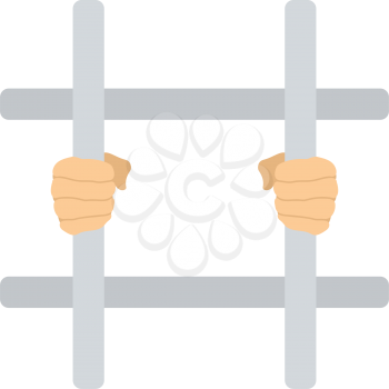Hands holding prison bars icon. Flat color design. Vector illustration.