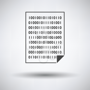 Sheet With Binary Code Icon on gray background, round shadow. Vector illustration.