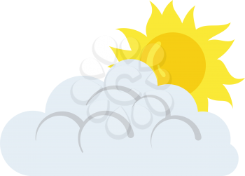 Sun behind clouds icon. Flat color design. Vector illustration.