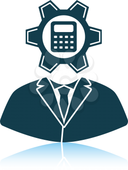 Analyst with gear hed and calculator inside icon. Shadow reflection design. Vector illustration.