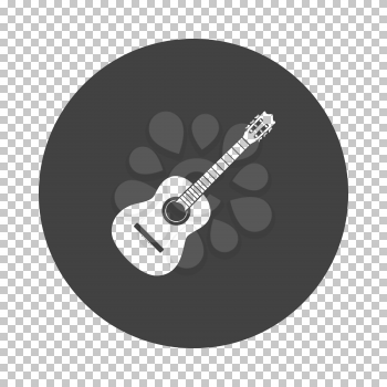 Acoustic guitar icon. Subtract stencil design on tranparency grid. Vector illustration.