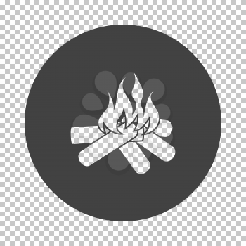 Camping fire  icon. Subtract stencil design on tranparency grid. Vector illustration.