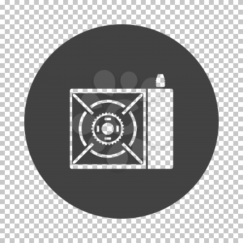 Camping gas burner stove icon. Subtract stencil design on tranparency grid. Vector illustration.
