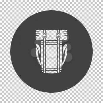 Camping backpack icon. Subtract stencil design on tranparency grid. Vector illustration.