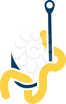 Icon of worm on hook. Flat color design. Vector illustration.