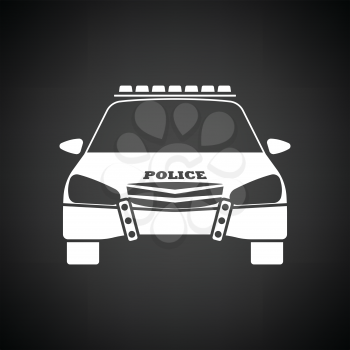 Police icon front view. Black background with white. Vector illustration.