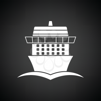 Cruise liner icon front view. Black background with white. Vector illustration.