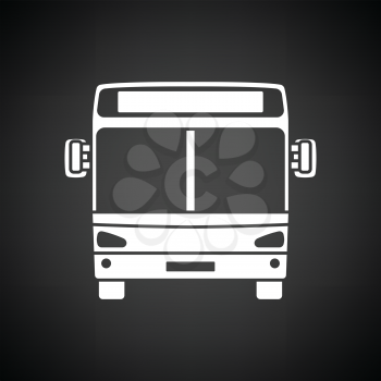 City bus icon front view. Black background with white. Vector illustration.