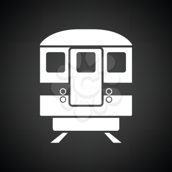 Subway train icon front view. Black background with white. Vector illustration.