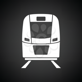 Train icon front view. Black background with white. Vector illustration.