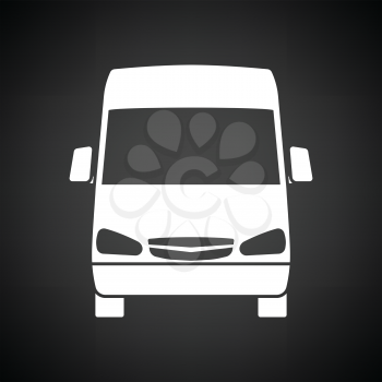 Van icon front view. Black background with white. Vector illustration.