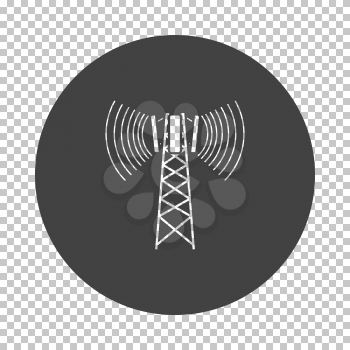 Cellular broadcasting antenna icon. Subtract stencil design on tranparency grid. Vector illustration.