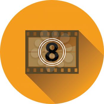 Movie frame with countdown icon on gray background, round shadow. Vector illustration.