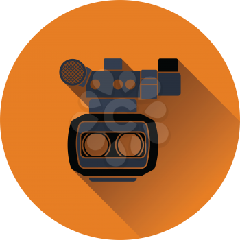3d movie camera icon on gray background, round shadow. Vector illustration.