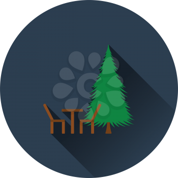 Flat design icon of park seat and pine tree  in ui colors. Vector illustration.
