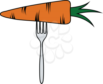 Flat design icon of Diet carrot on fork  in ui colors. Vector illustration.