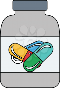 Flat design icon of Fitness pills in container  in ui colors. Vector illustration.