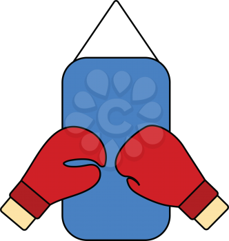 Flat design icon of Boxing pear and gloves in ui colors. Vector illustration.