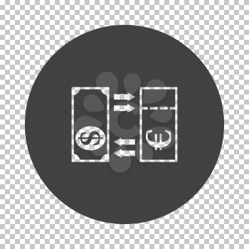 Currency exchange icon. Subtract stencil design on tranparency grid. Vector illustration.