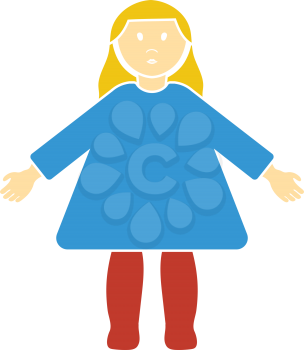 Doll toy icon. Flat color design. Vector illustration.