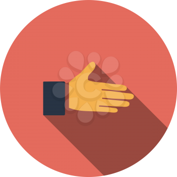 Open hand icon. Flat Design Circle With Long Shadow. Vector Illustration.