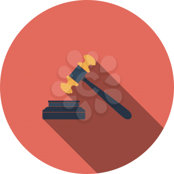 Judge hammer icon. Flat Design Circle With Long Shadow. Vector Illustration.