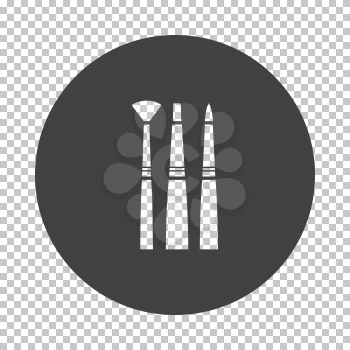 Paint brushes set icon. Subtract stencil design on tranparency grid. Vector illustration.