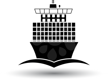 Container ship icon front view. Black on White Background With Shadow. Vector Illustration.