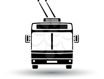 Trolleybus icon front view. Black on White Background With Shadow. Vector Illustration.