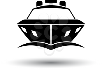 Motor yacht icon front view. Black on White Background With Shadow. Vector Illustration.