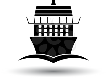 Cruise liner icon front view. Black on White Background With Shadow. Vector Illustration.