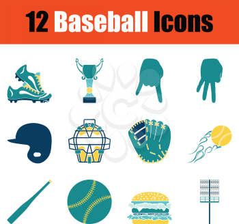 Baseball icon set. Stencil in Blue and yellow tone design. Vector illustration.