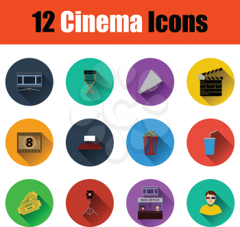 Set of cinema icons. Full color with shadow flat design. Vector illustration.