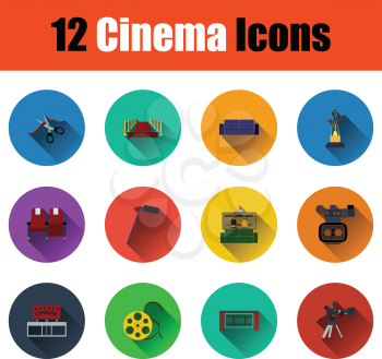 Set of cinema icons. Full color with shadow flat design. Vector illustration.