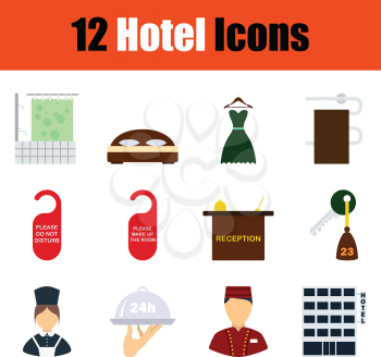 Set of hotel icons. Full color design. Vector illustration.