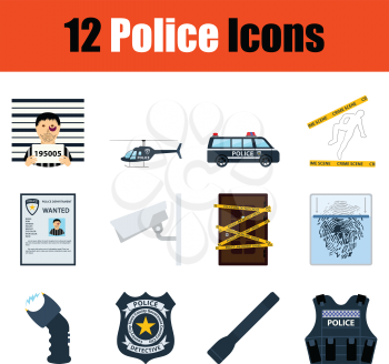 Set of police icons. Full color design. Vector illustration.
