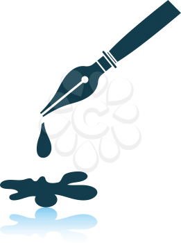 Fountain pen with blot icon. Shadow reflection design. Vector illustration.