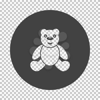 Teddy bear icon. Subtract stencil design on tranparency grid. Vector illustration.