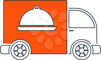 Icon Of Delivering Car. Thin Line With Red Fill Design. Vector Illustration.
