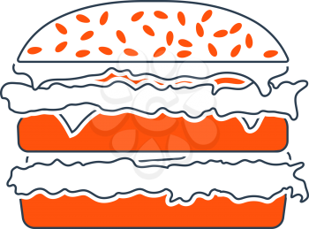 Icon Of Hamburger. Thin Line With Red Fill Design. Vector Illustration.