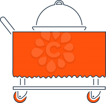 Icon Of Restaurant Cloche On Delivering Cart. Thin Line With Red Fill Design. Vector Illustration.